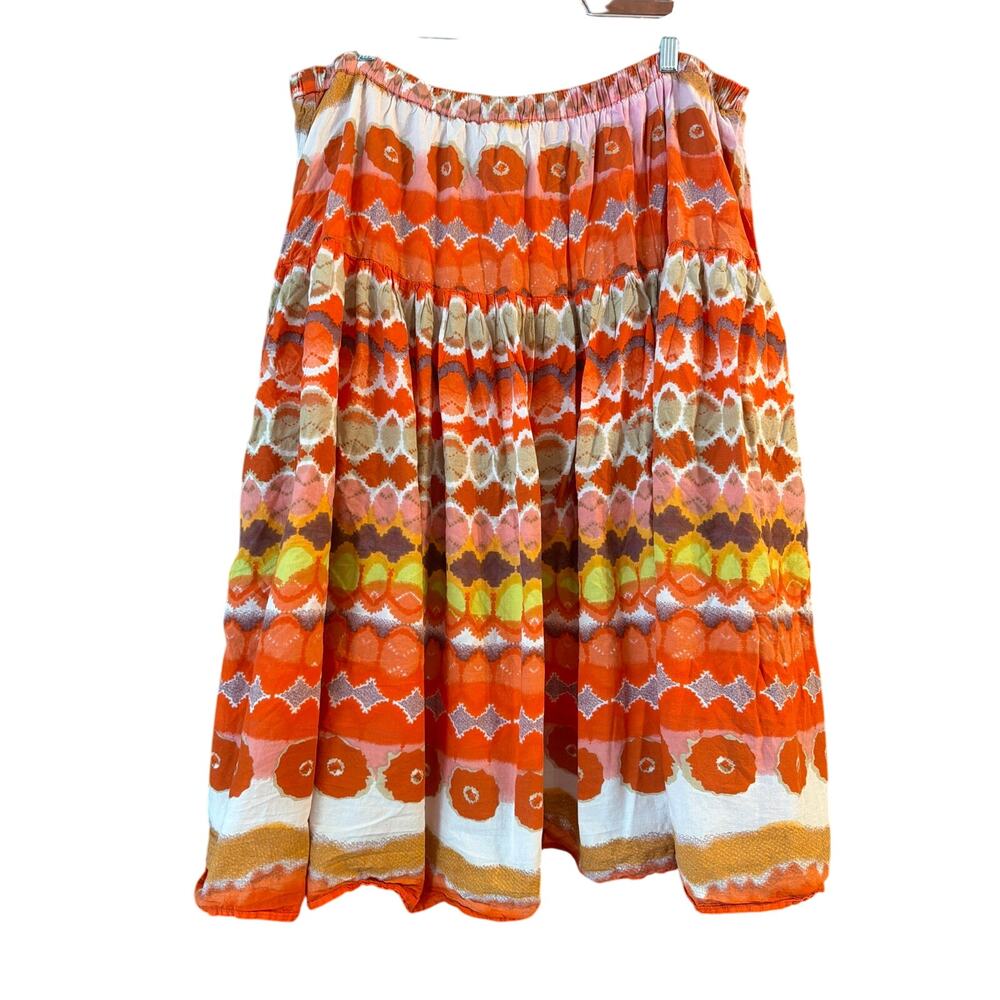 Ashley Stewart Women's Plus Size Orange & Brown Boho Midi Skirt Size 18/20 2X
